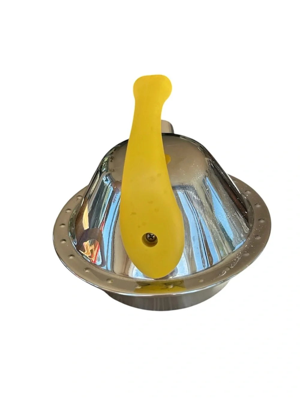 IKEA Stainless Steel Whistling Kettle with Yellow Handle and Spout Tip